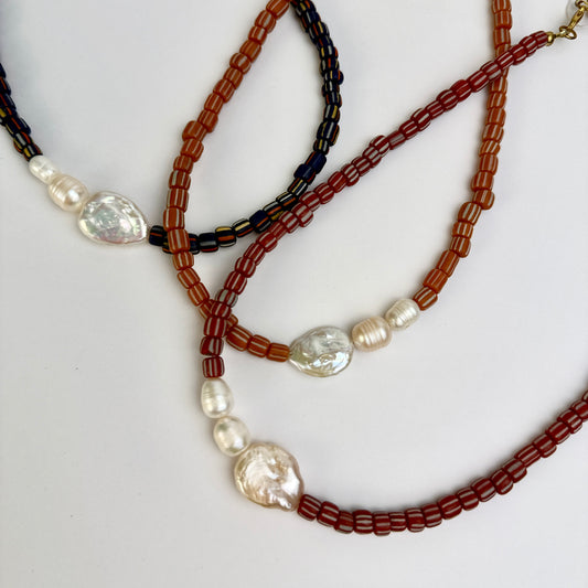 Third Drawer Up - Glass And Coin Pearl Beaded Necklaces