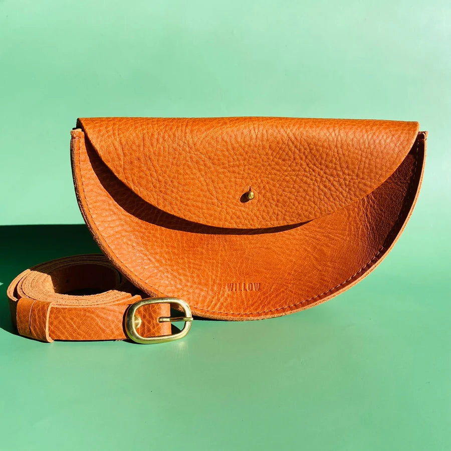 Willow Leather Half Moon Mini Leather Bag In Textured Burnt Orange