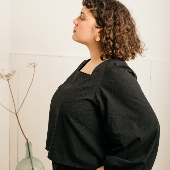 Atwin - Square Neck Blouse In Black Seersucker | Atwin Store UK