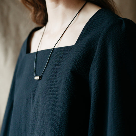 Atwin - Square Neck Blouse In Black Seersucker | Atwin Store UK