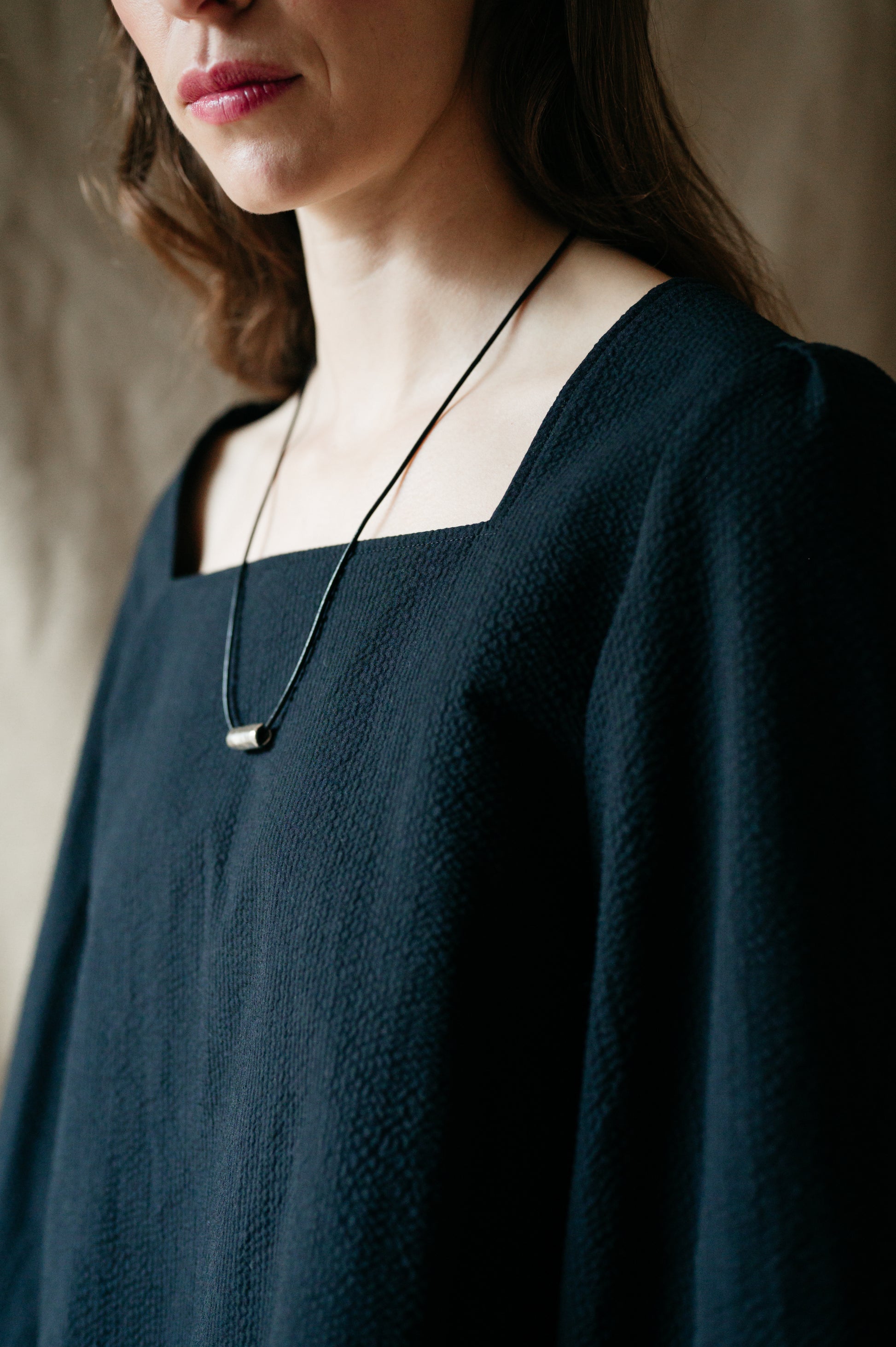 Atwin - Square Neck Blouse In Black Seersucker | Atwin Store UK
