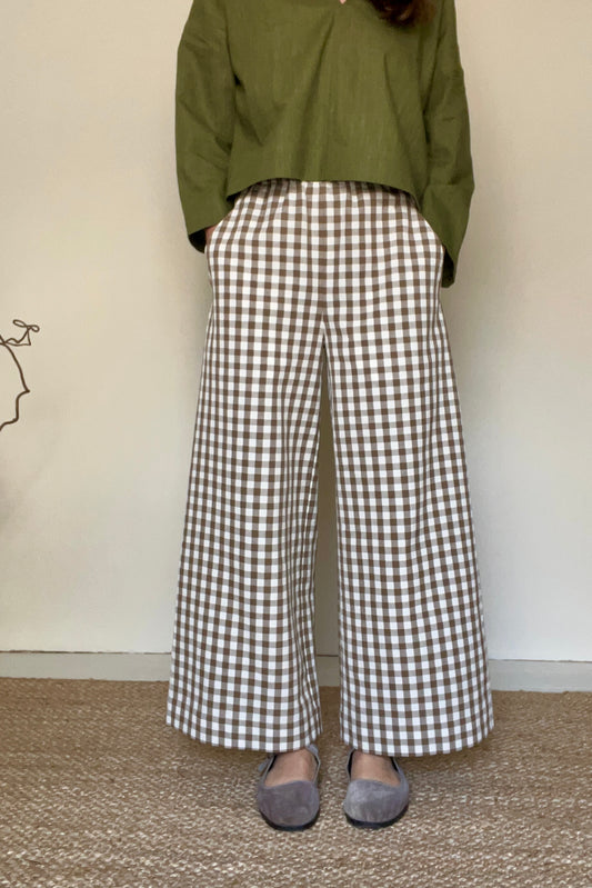 Brown gingham trousers | check wide leg trousers | handmade clothing
