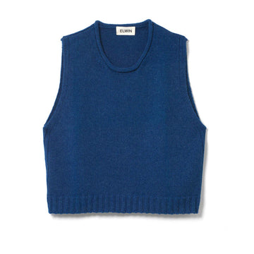 Blue knitted vest on a white background