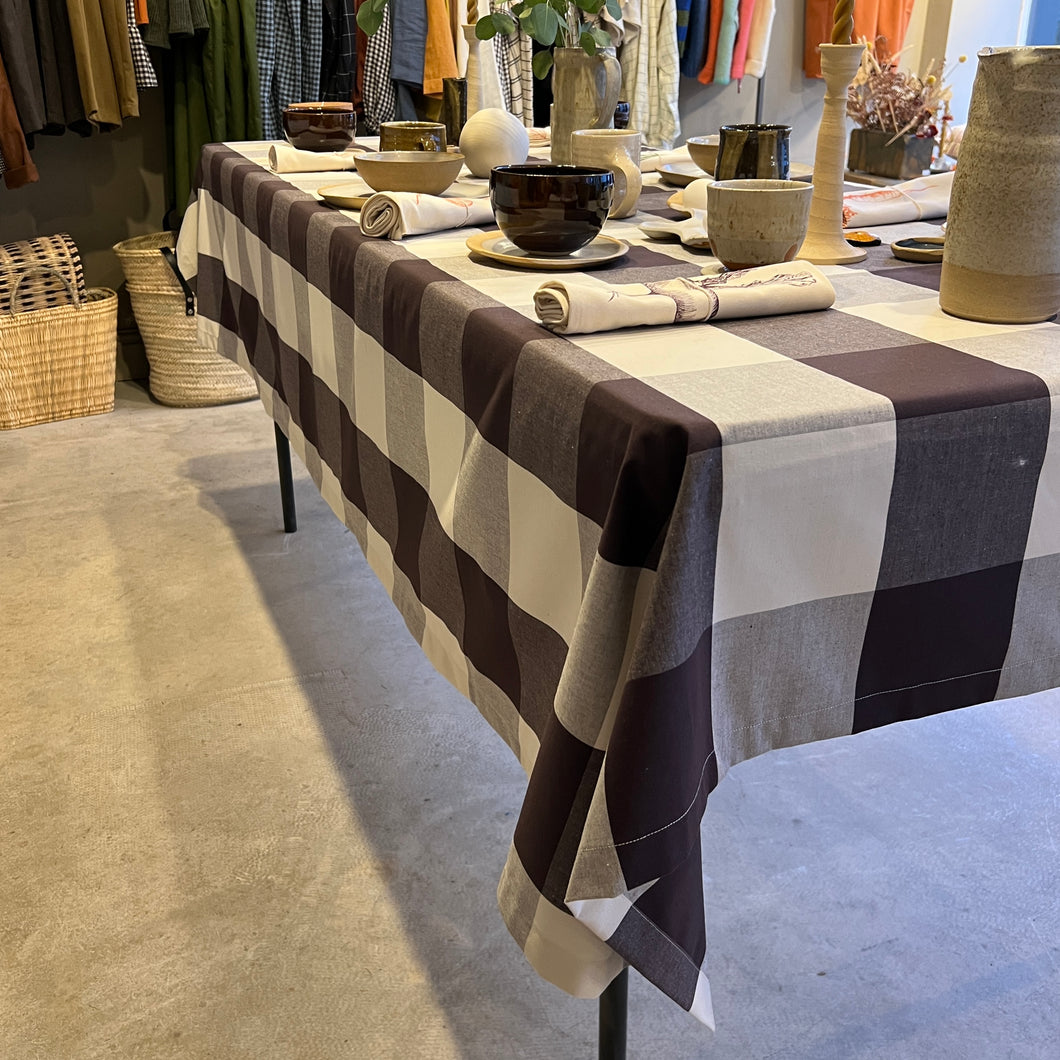 Crop Clothing - Giant Check Table Cloth In Aubergine And White Check