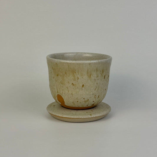 Ceramic cup with saucer on a plain background