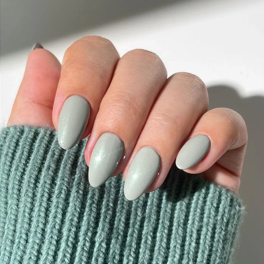 painted shimmery green grey nails
