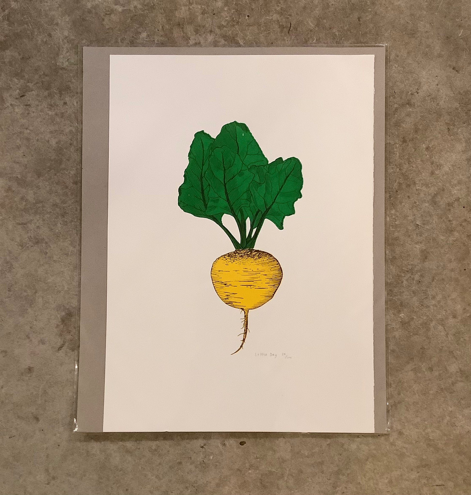 neep illustrated screen print on a concrete background