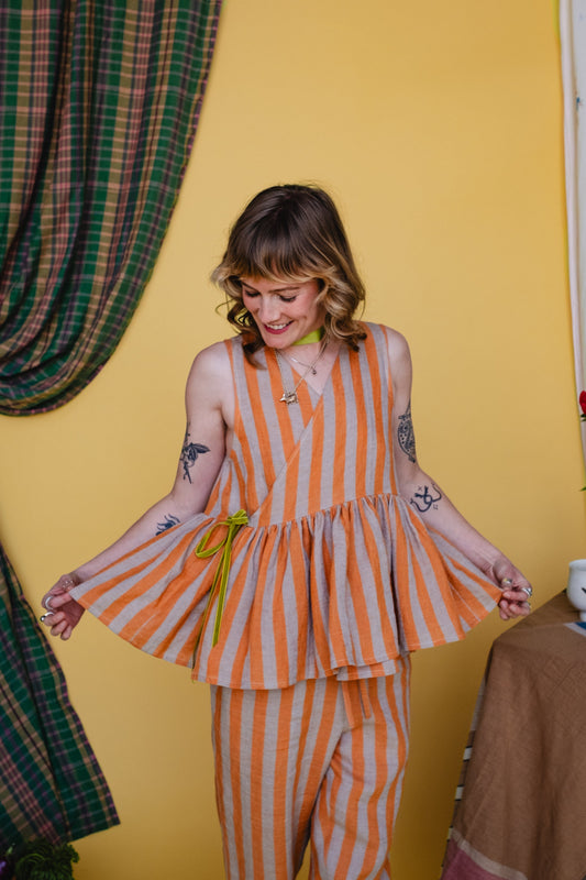 Tapuh Clothing - Sleeveless Cloud 9 Top In Satsuma Stripe