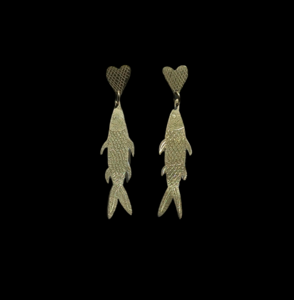 Kano - Brass Fish Engraved Earrings