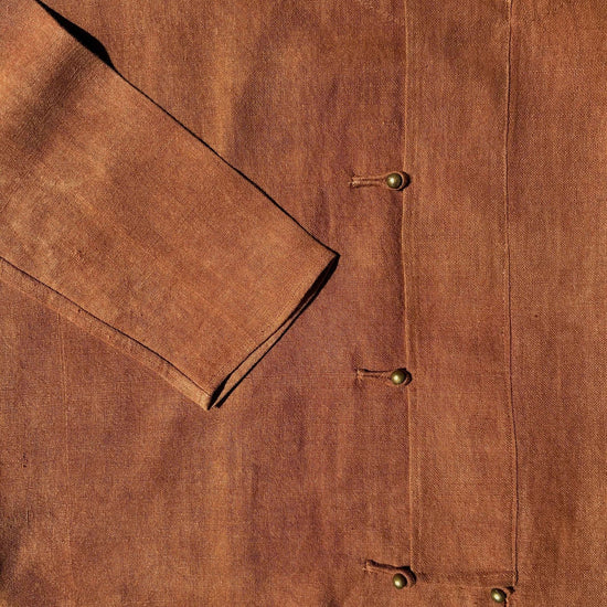 Close up of a soft pink jacket with metal buttons