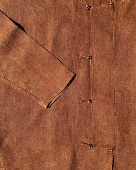 Close up of a soft pink jacket with metal buttons