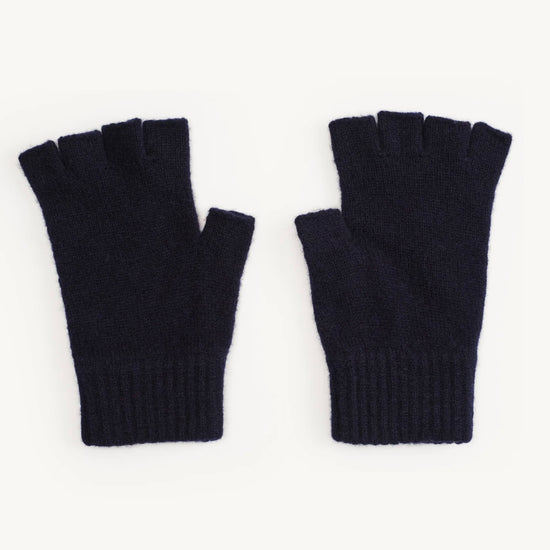 Pair of Navy  fingerless gloves on a white background