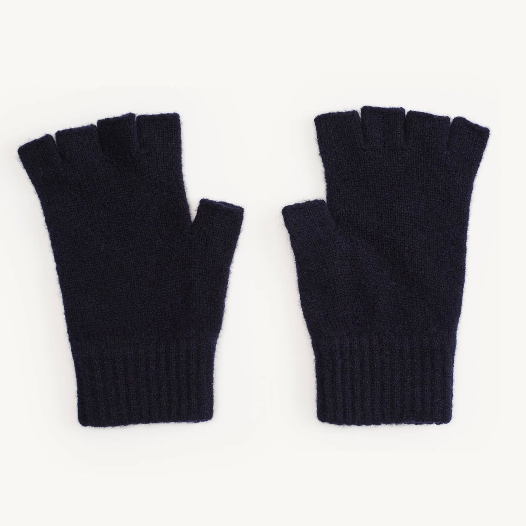 Pair of Navy  fingerless gloves on a white background