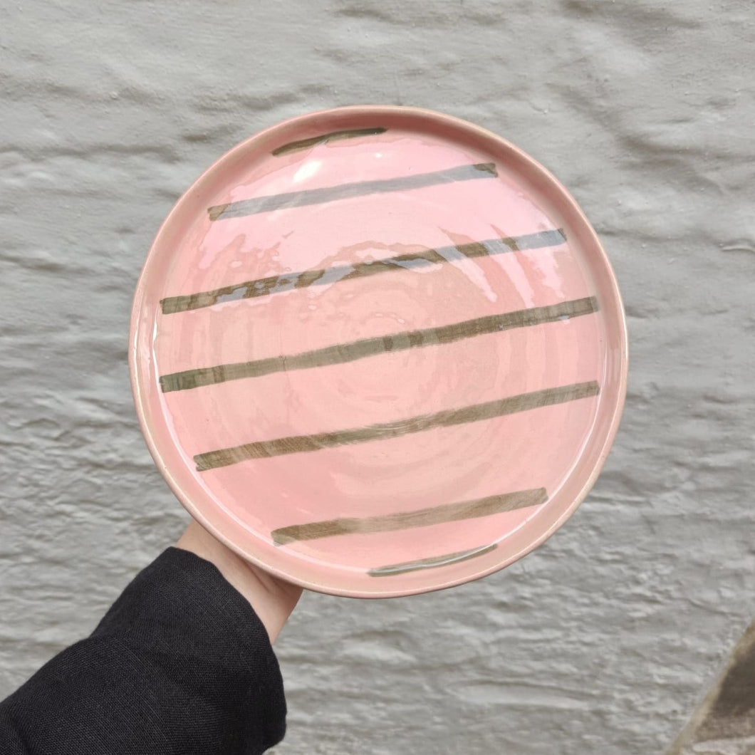 East Creations - Striped Plate In Pink And Green