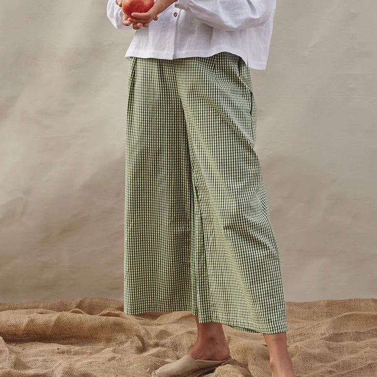 Kaely Russell Studio - Wide Leg Trousers In Green Gingham