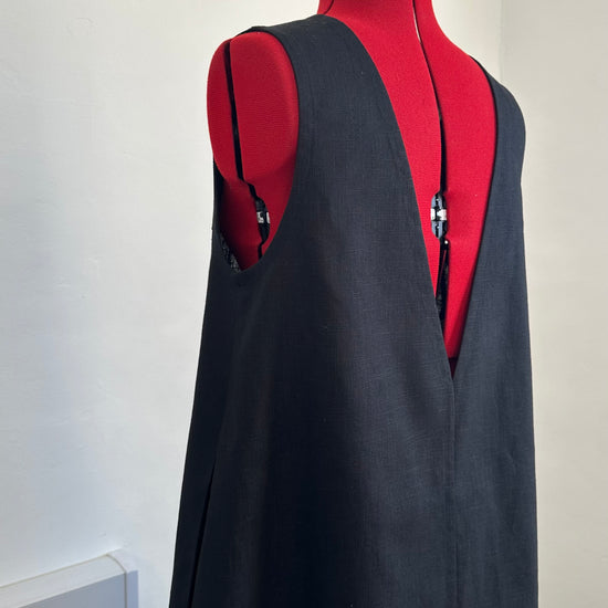 handmade low back black linen midi dress