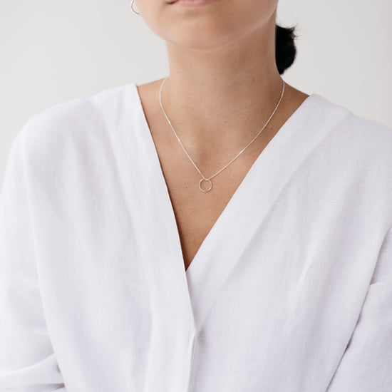 model wearing sterling silver necklace on chain