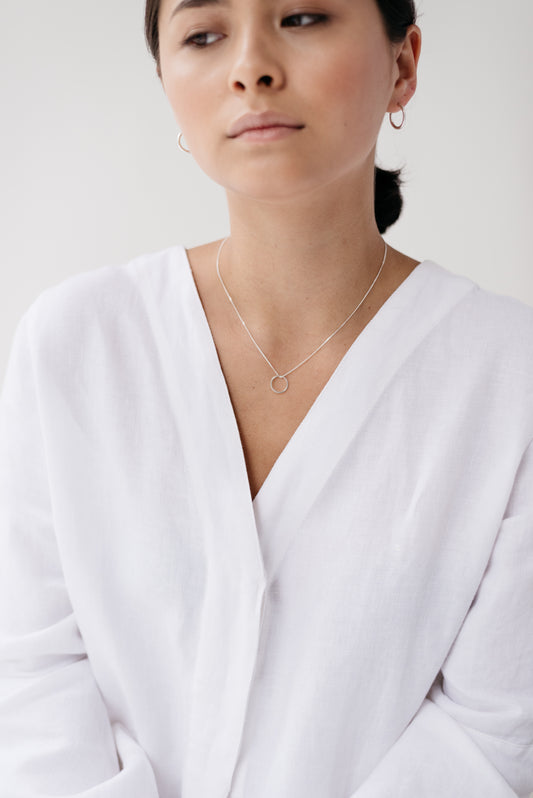 model wearing sterling silver necklace on chain