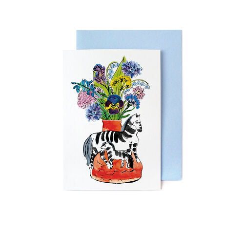 Zebra Mother and Child with Flower Posy Greeting Card | Atwin Store UK