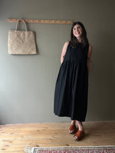 Load image into Gallery viewer, Rosana Exposito - Ribbon Tie Midi Dress In Black Cotton Gabardine
