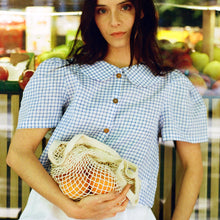 Load image into Gallery viewer, Má + Lin - Frances Cropped Blouse In Royal Blue Gingham

