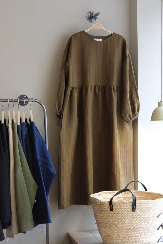 Clement House - The Nora Dress In Hazel Stripe Linen Blend