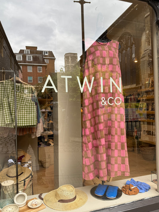 Atwin The Label - The Daily Dress In Pink & Green Cotton Ikat