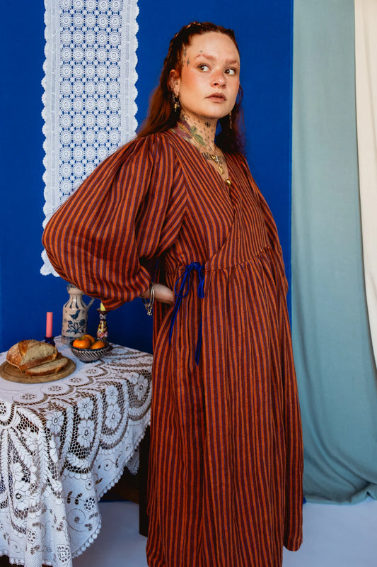 Tapuh - Cloud 9 Dress In Toasted Cinnamon Stripe