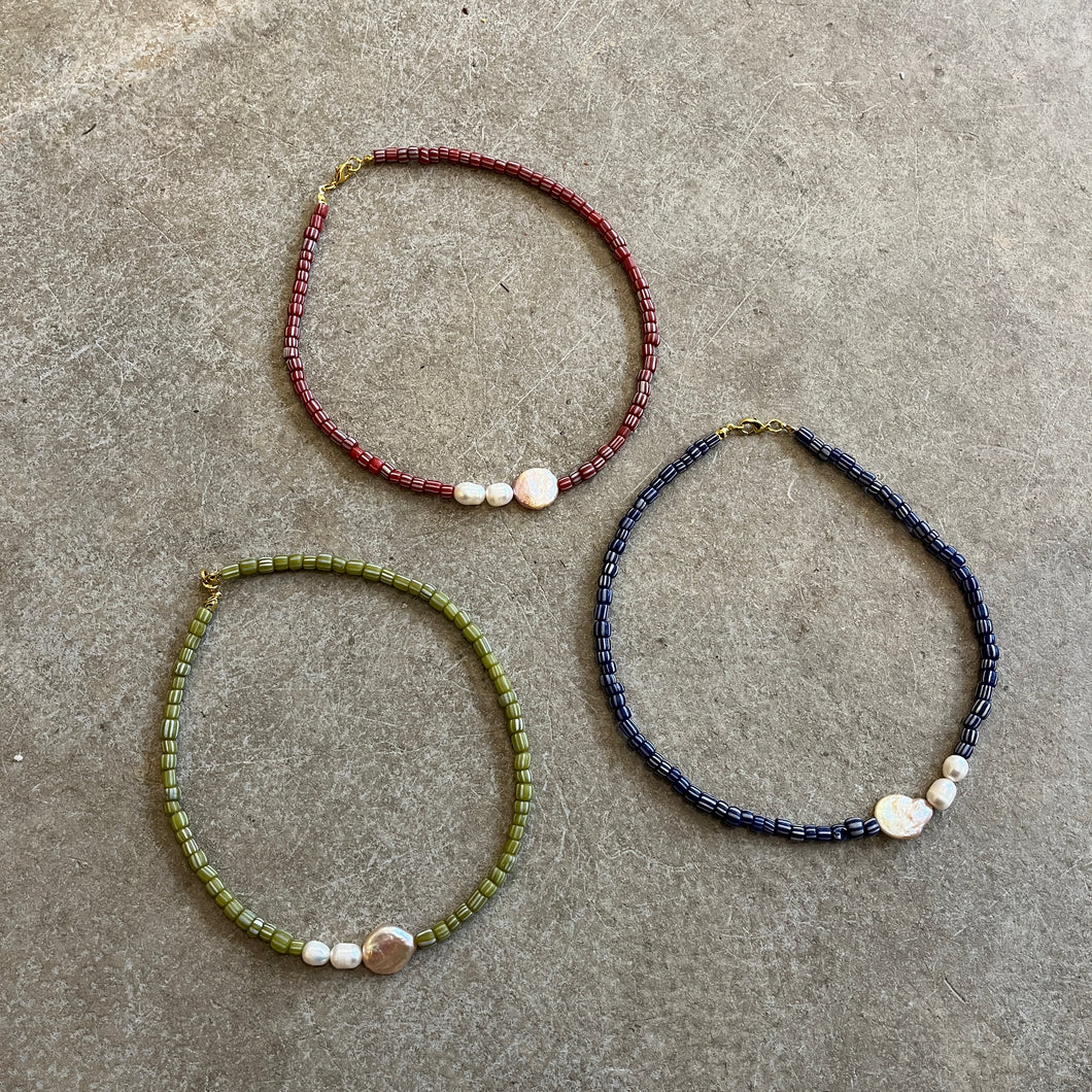 Third Drawer Up - Glass And Coin Pearl Beaded Necklaces