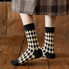 Load image into Gallery viewer, Happy Knits - Harlequin Wool Socks In Black And Beige
