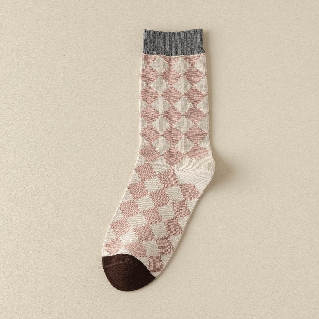 Happy Knits - Harlequin Cotton Socks In Pink And Beige