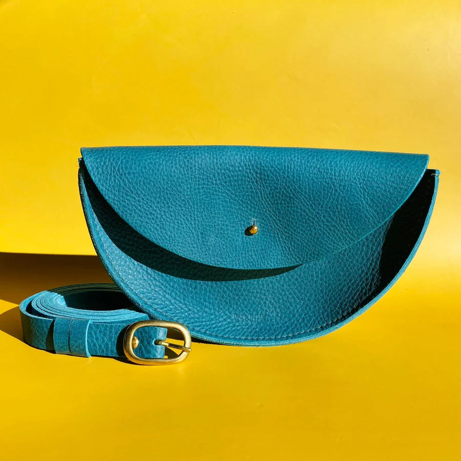 Willow Leather - Half Moon Mini Leather Bag In Textured Turquoise