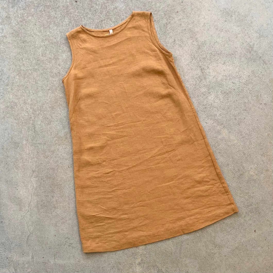 Crop Clothing - Linen French Dart Dress - Toffee
