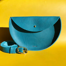 Load image into Gallery viewer, Willow Leather - Half Moon Leather Bag In Textured Turquoise
