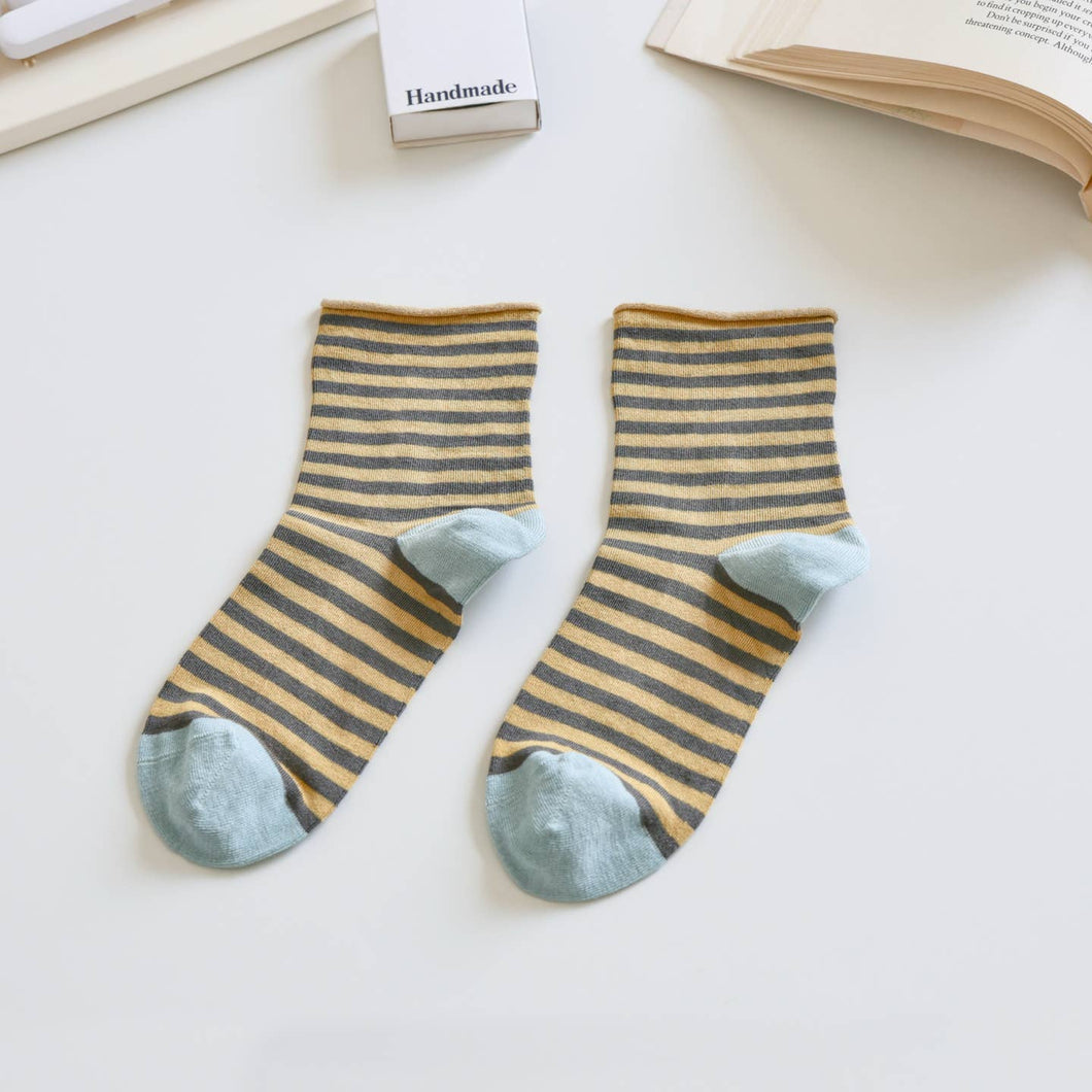 Happy Knits - Mulberry Silk Blend Socks In Brown And Yellow Stripe