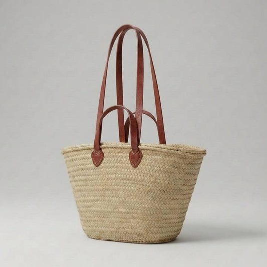 French Market Bag With Brown Leather Handle