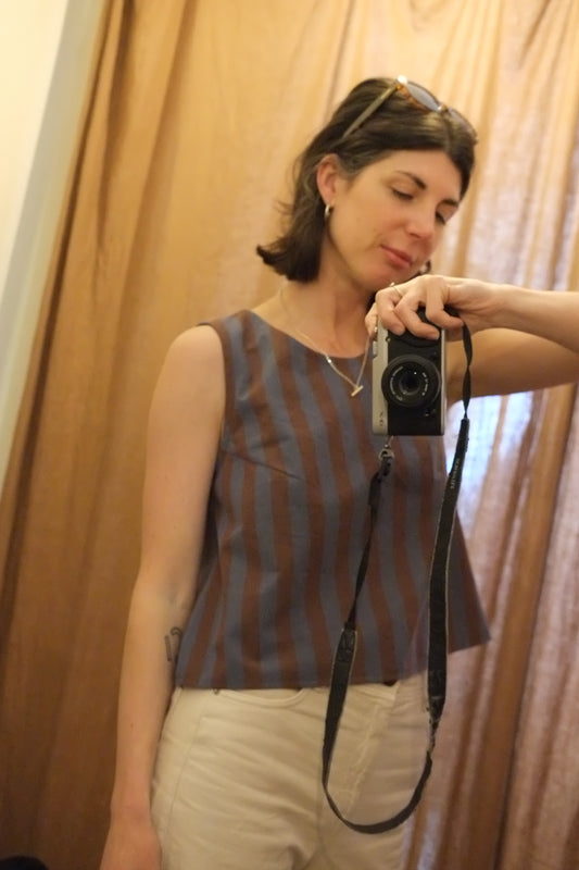 Atwin The Label - The Summer Tank Top In Blue And Brown Stripe