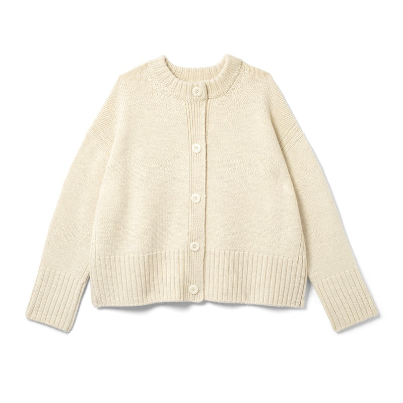 Elwin - Knitted Crew Neck Cardigan In Ecru | Atwin Clothes Store Norfolk