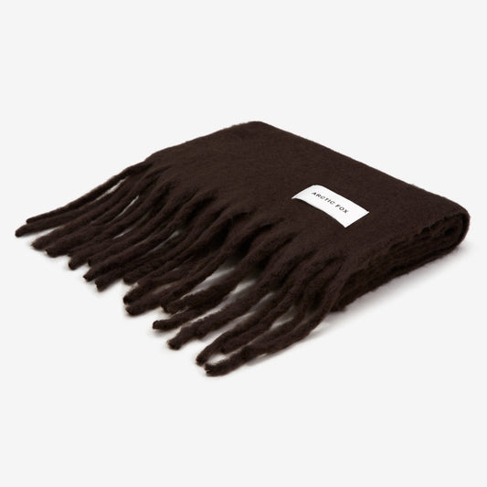 Brown scarf with fringes on a white background