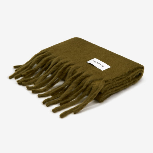 Green scarf with fringes on a white background