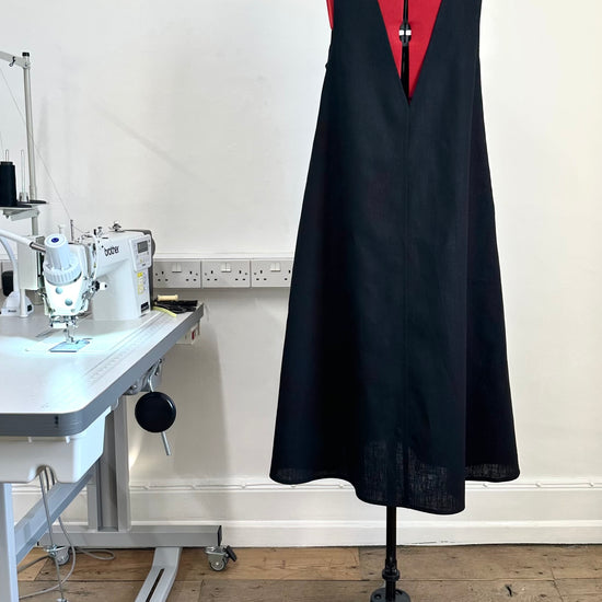 low back handmade black linen maxi dress