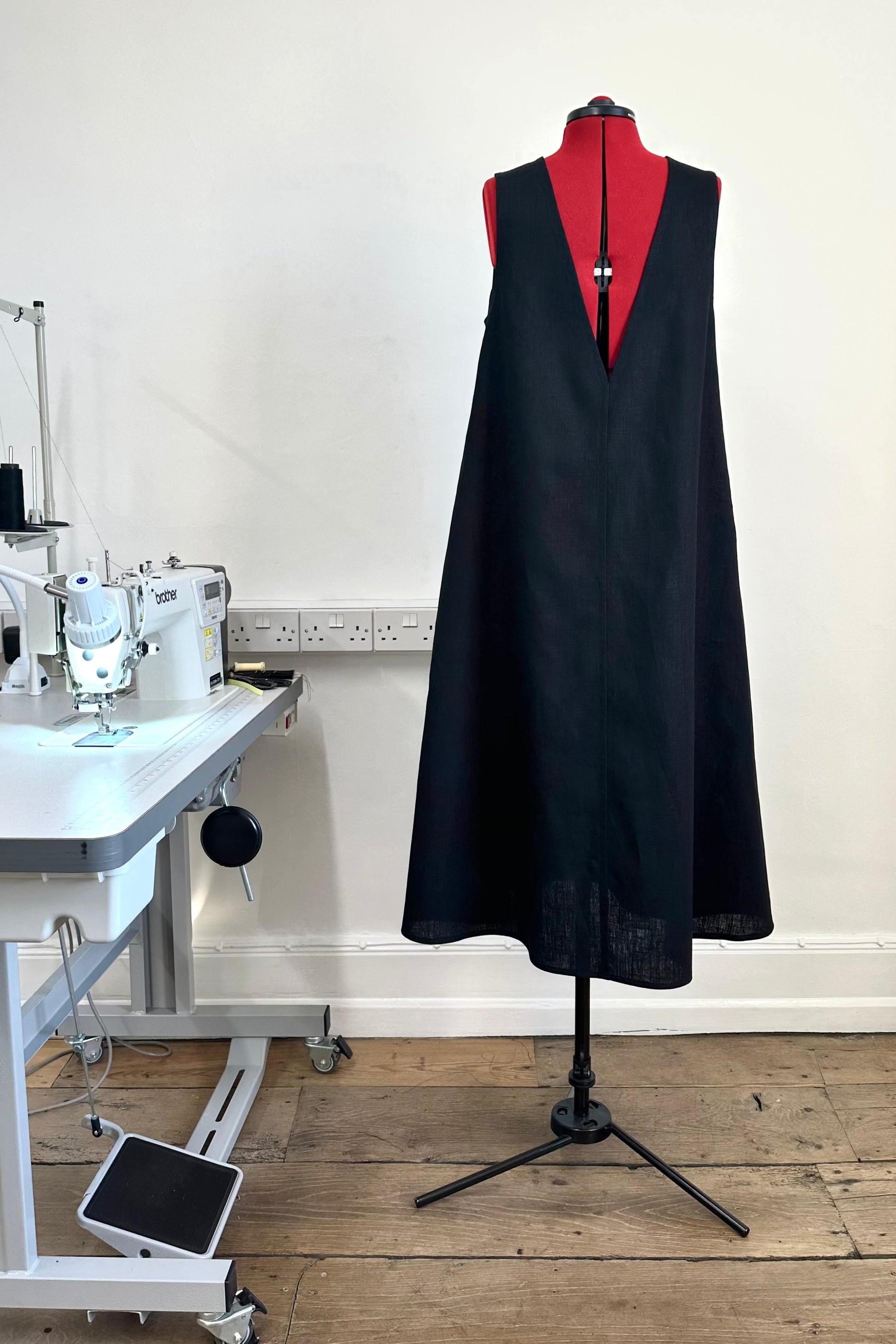 low back handmade black linen maxi dress