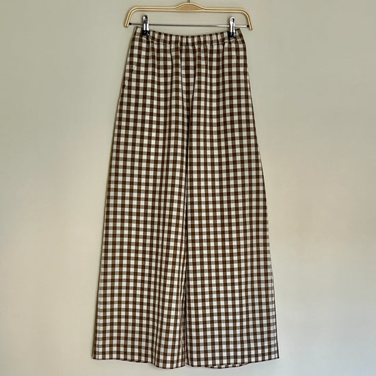Gingham wide leg trousers | check cotton trousers | elasticated waist trousers | handmade clothing | slow fashion 