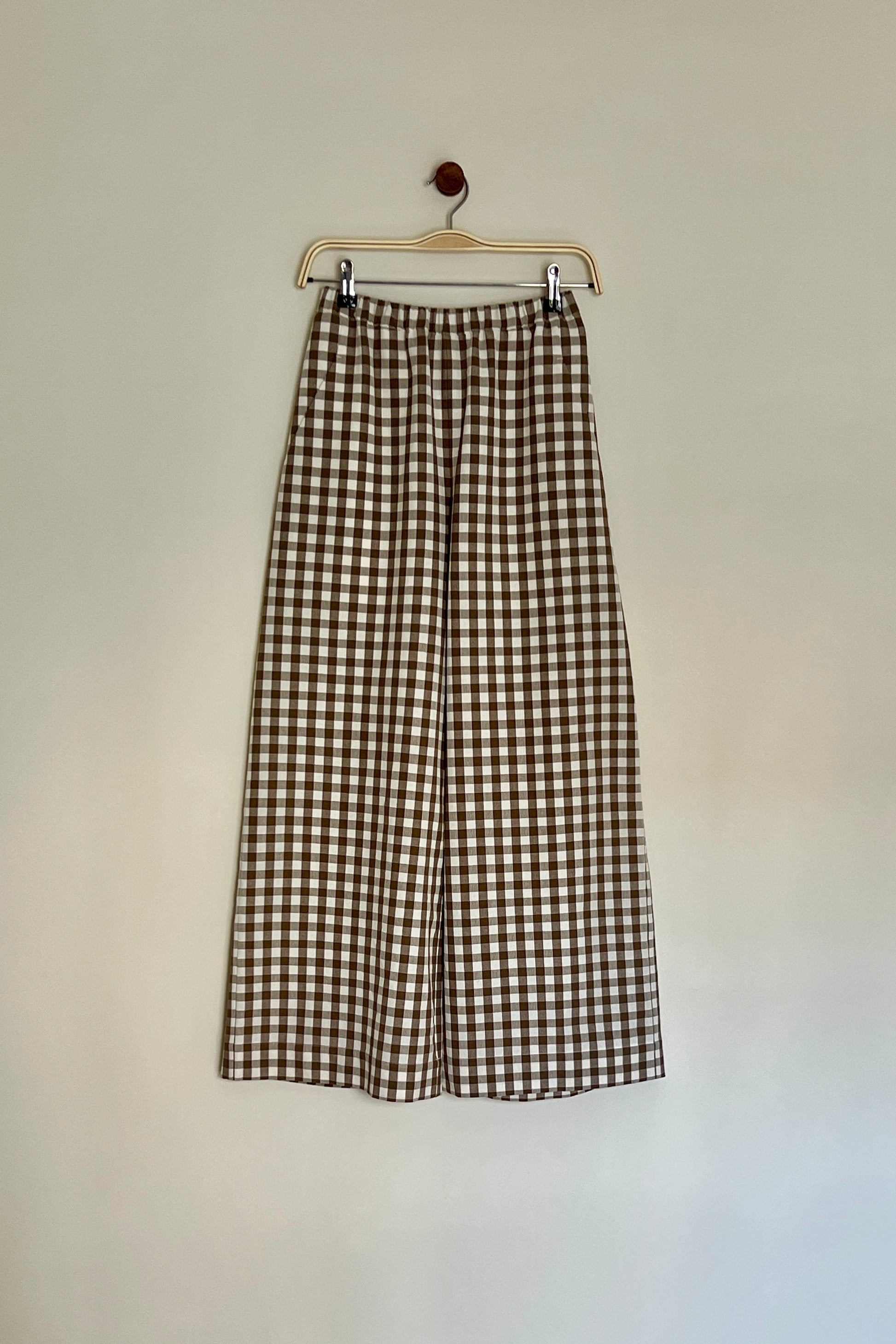 Gingham wide leg trousers | check cotton trousers | elasticated waist trousers | handmade clothing | slow fashion 