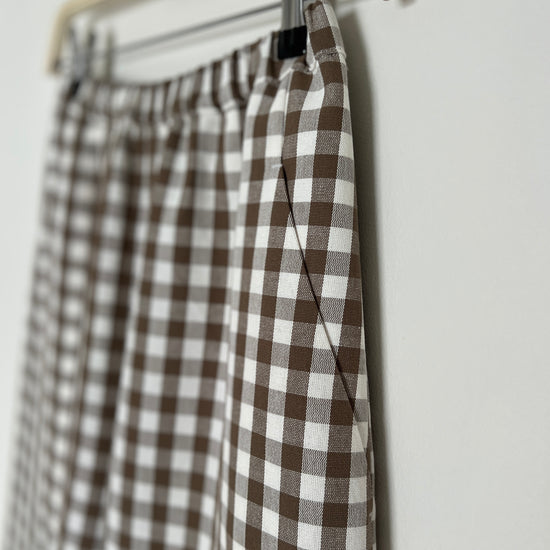 Brown gingham wide leg trousers | brown check linen trousers | natural fibres 