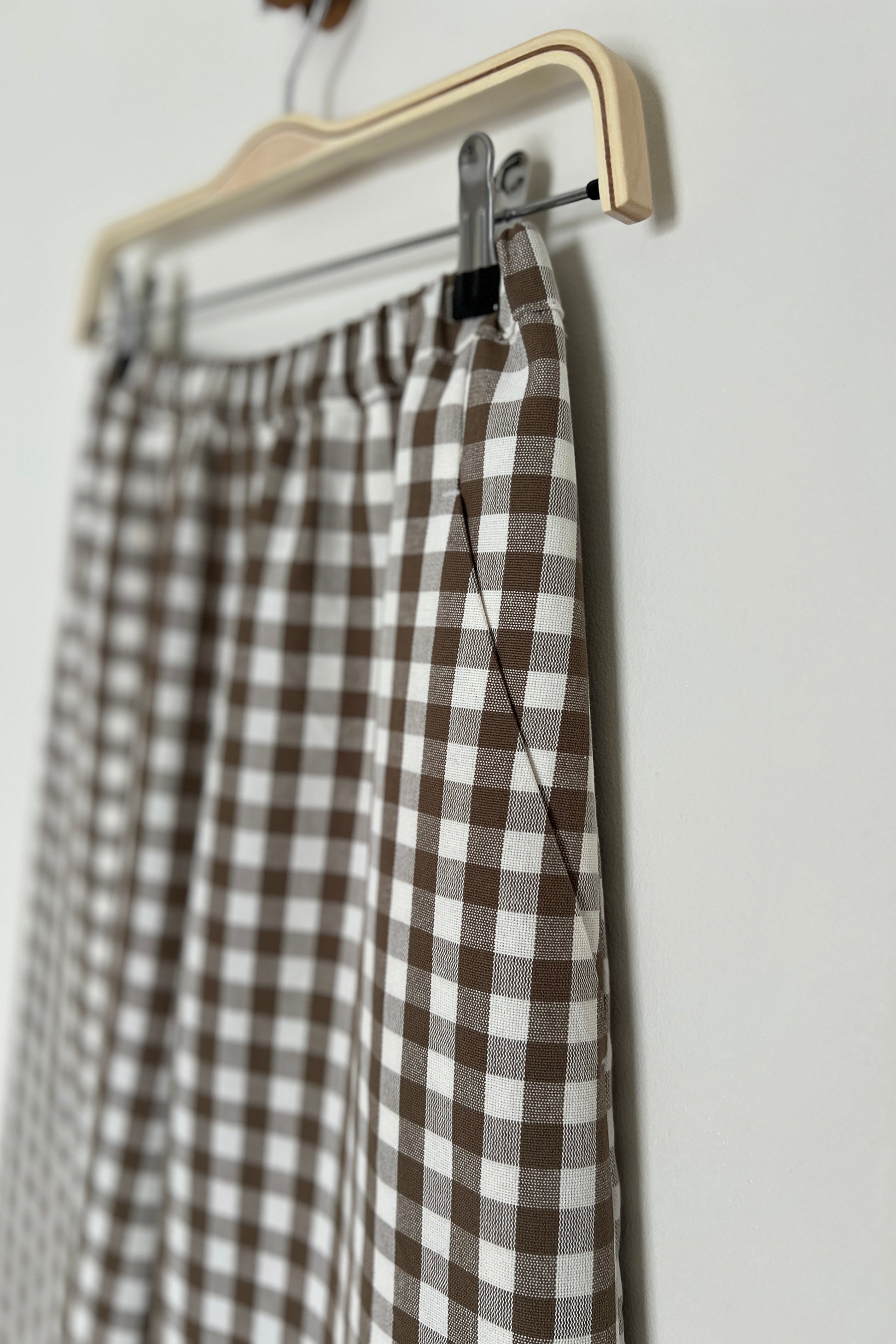 Brown gingham wide leg trousers | brown check linen trousers | natural fibres 