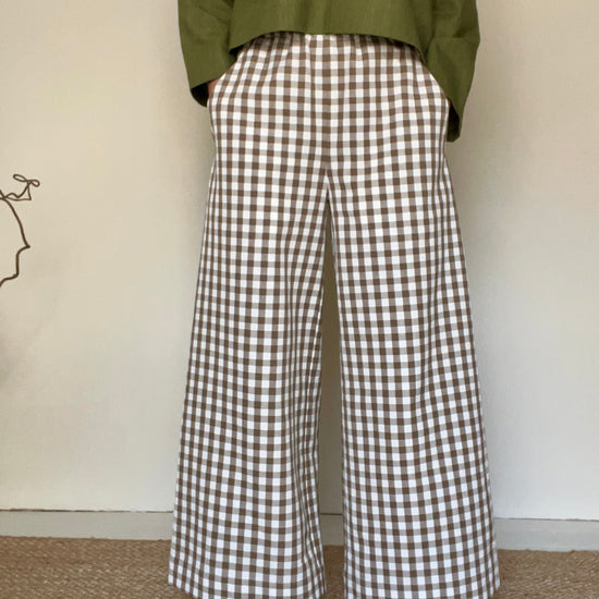 Brown gingham trousers | check wide leg trousers | handmade clothing 