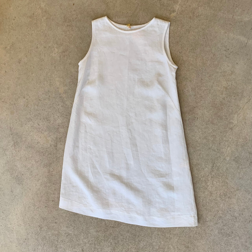 Crop Clothing - Linen French Dart Dress In White