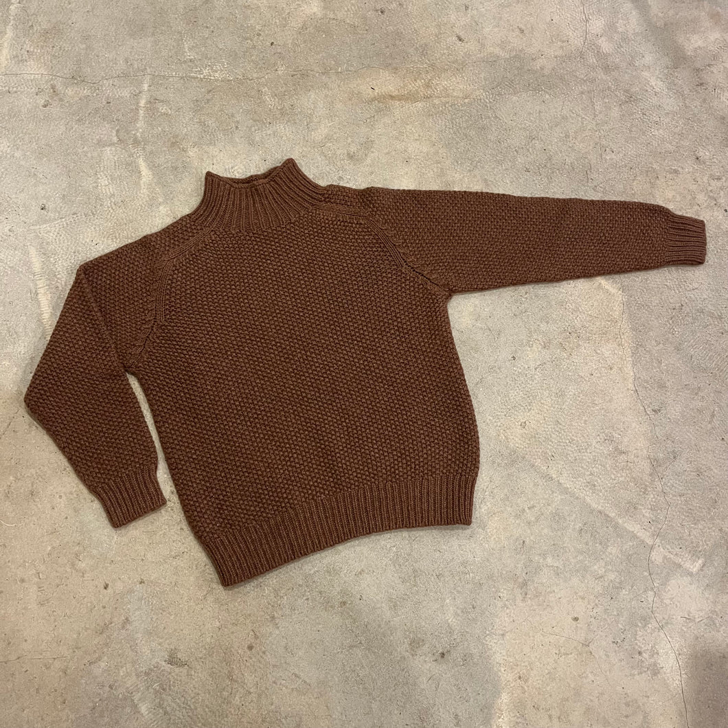 Elwin- Moss Stitch Funnel Neck Sweater In Mocha