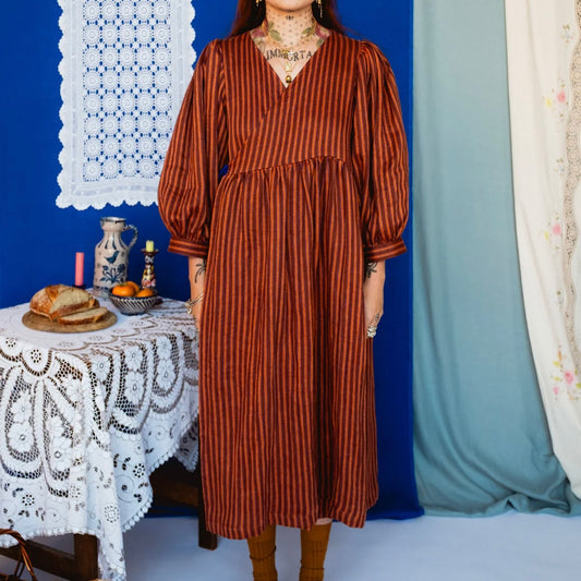 Tapuh - Cloud 9 Dress In Toasted Cinnamon Stripe